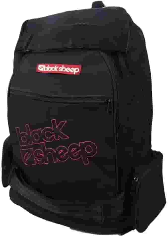Black Sheep Mochila de Skate Preta com Estampa Animal, Única, Macia, Acolchoada, Zíper, Nylon, Alças, Bolsos Laterais, Para Skate