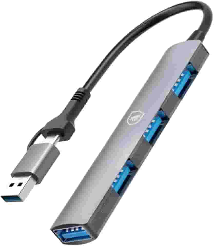 Gshield Hub Adaptador Dock Station 4 em 1 com Entrada USB-C e Adaptador USB-A, Expansor Multiportas com 1 USB 3.0 e 3 USB 2.0 para Computador, Notebook, Periféricos, em Liga de alumínio, Cinza