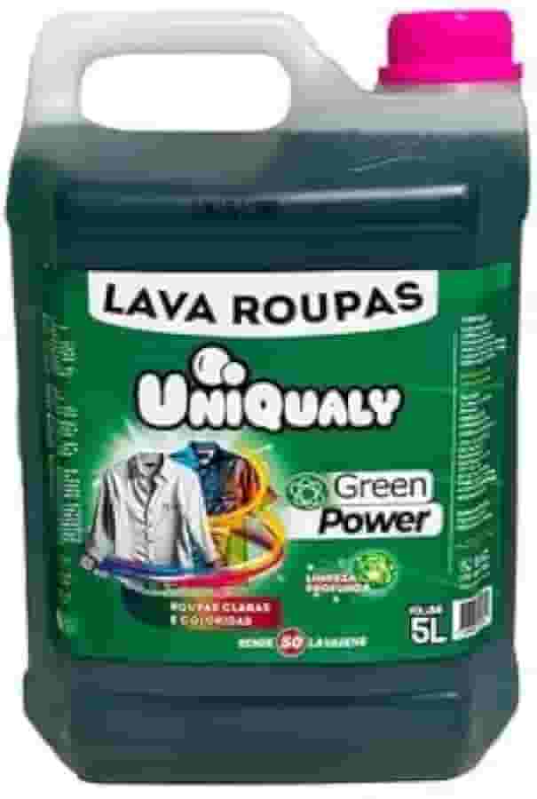 Lava Roupas Green Power Uniqualy Sabão Liquido Poderoso Remove Mancha Limpeza Profunda 5L