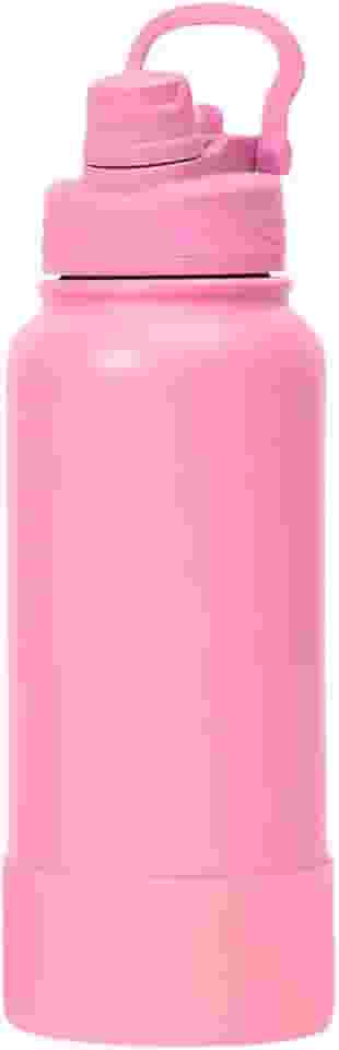 Garrafa Térmica de Água 1 Litro com Alça Garrafinha 2 em 1 com Canudo e Saída Livre em Inox e Sistema Térmico a Vácuo (Rosa)