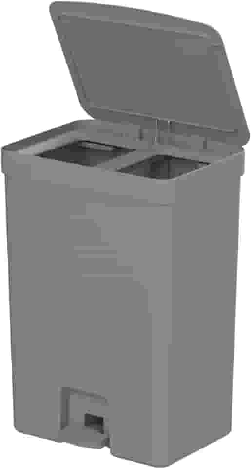 Lixeira para cozinha dupla com pedal para coleta seletiva orgânico reciclável OU Trium 30 litros cinza