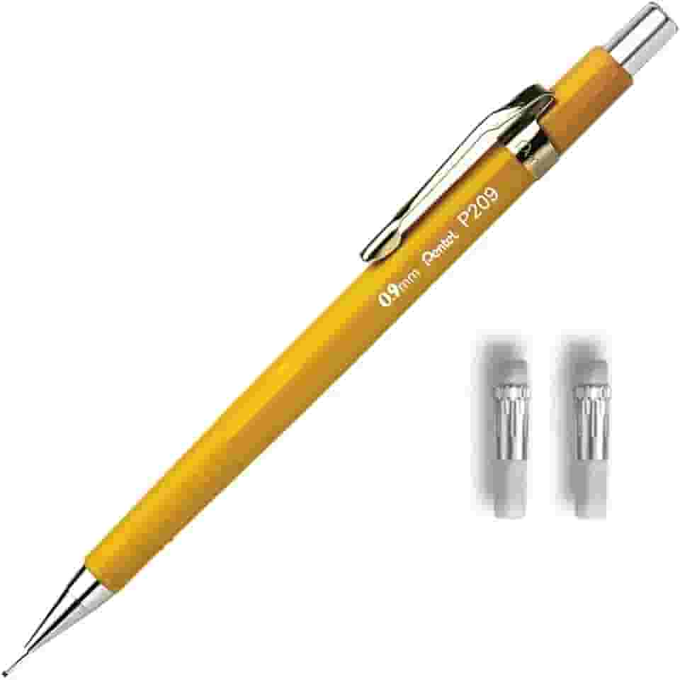 Lapiseira Sharp P200 Pentel 0.9mm Amarela + 2 Refis de Borracha
