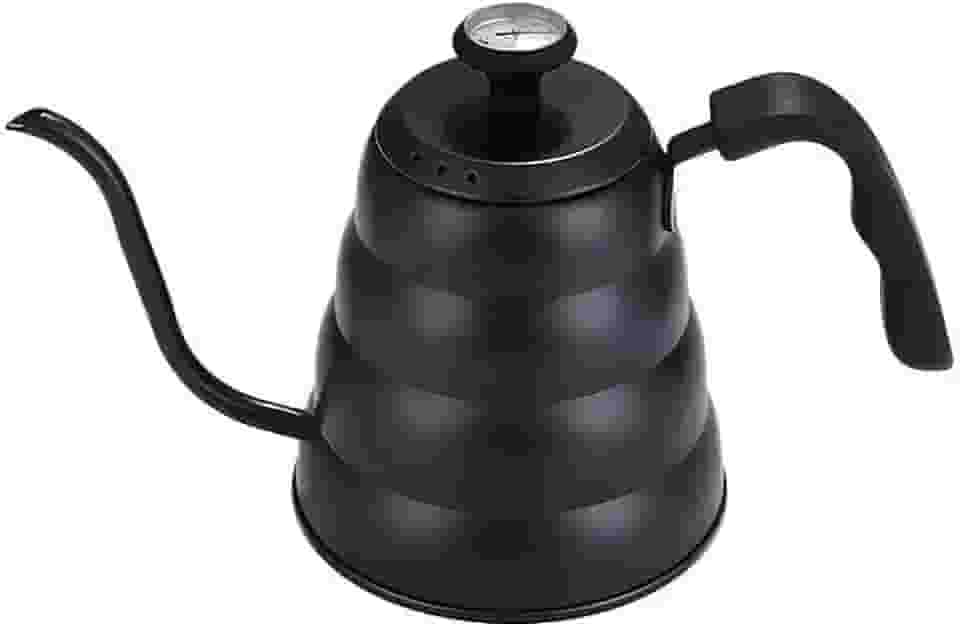 Chaleira Inox Longo Bico Fino de Ganso Com Alça (Preto Fosco, 1200ML COM TERMÔMETRO)