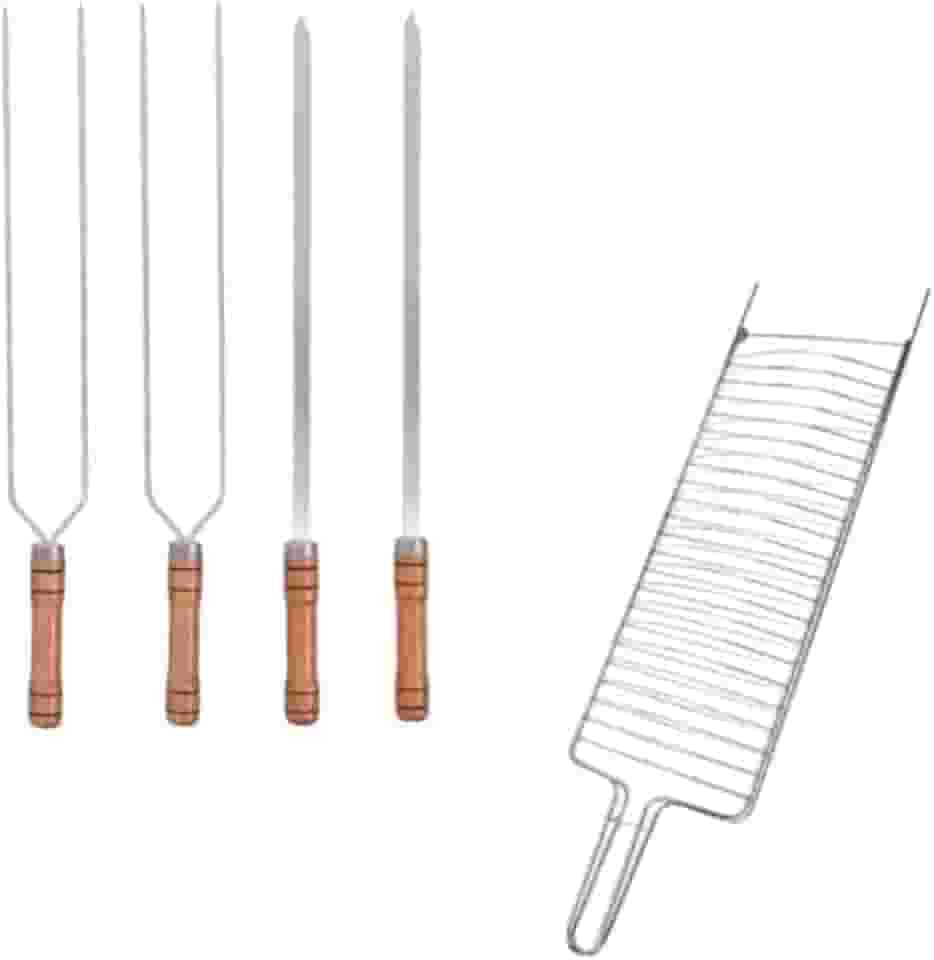 KIT ESPETOS E GRELHA PARA CHURRASCO (KIT 1 ESPETO SIMPLES 1 DUPLO)