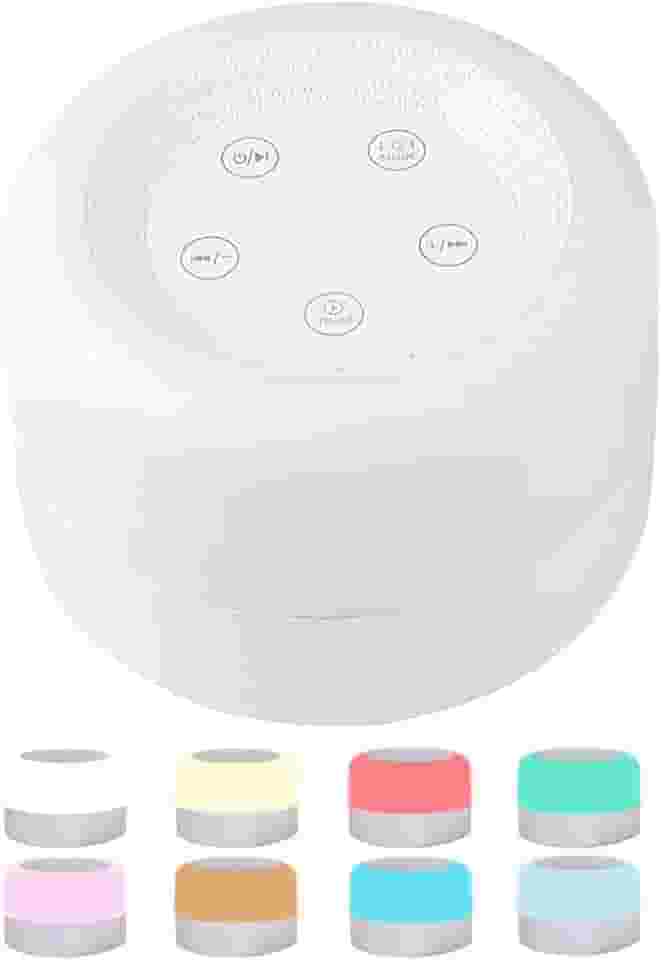 FINYQBET Máquina De Som De Ruído Branco Com Luz Noturna - 12 Sons suaves, 8 Cores LED, Recarregável, 4 temporizadores e funçao de memória - Ideal para Bebês, Adultos e Meditação