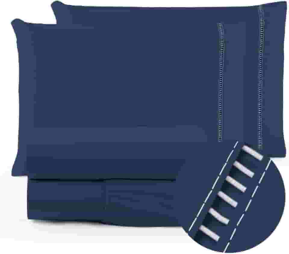 Jogo de lençol 400 fios Micropercal elástico toque suave varios tamanhos (solteiro, casal, queen, King) (Casal, Azul-marinho)