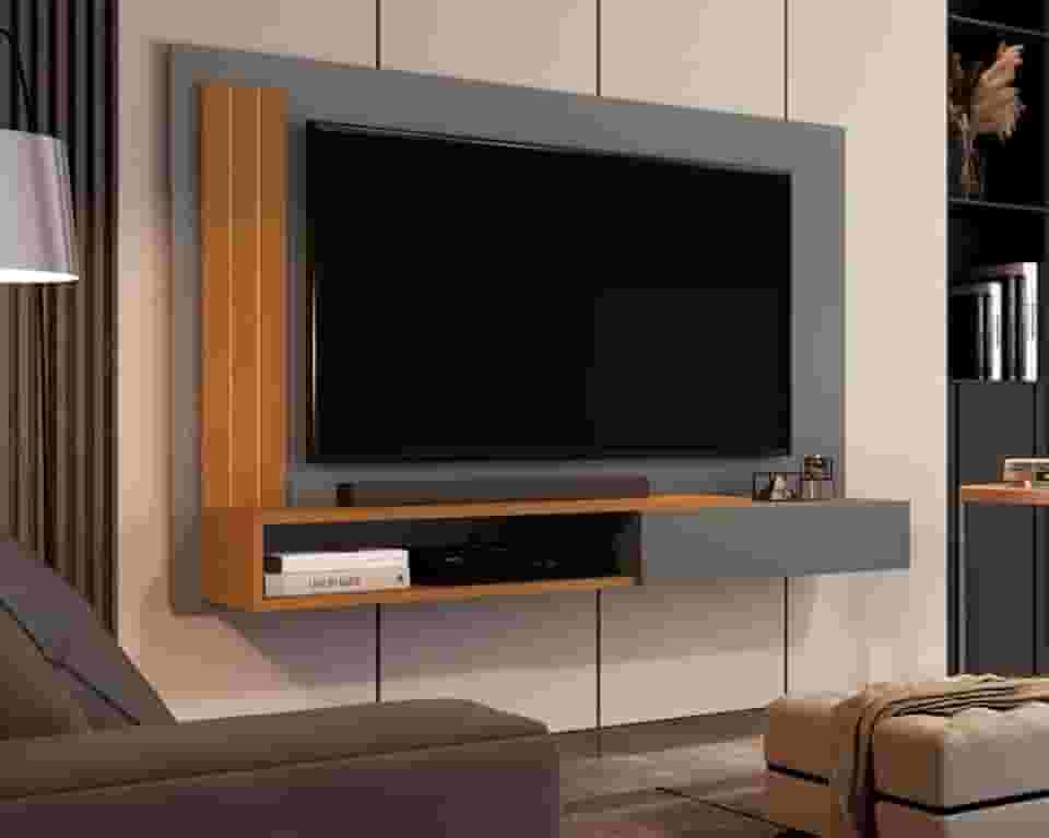 Painel TV até 55 Polegadas Matt com porta Onix/Nature- JM Casa dos Moveis
