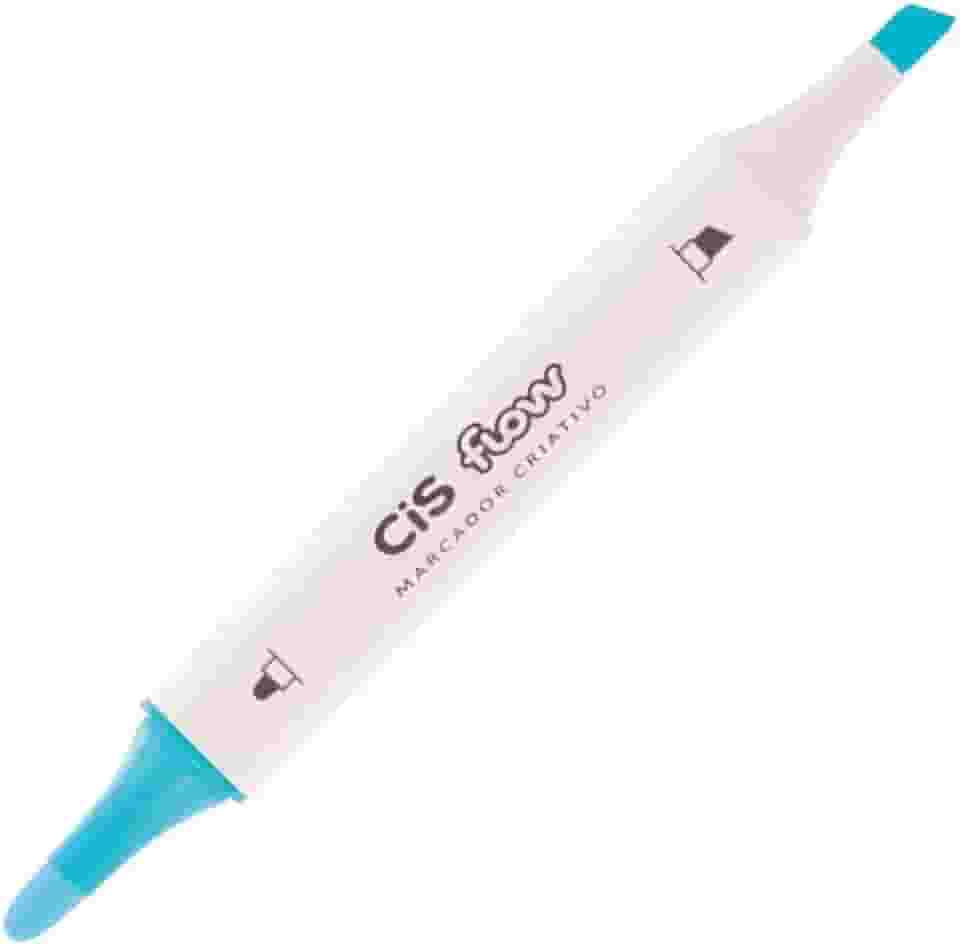 Marcador Criativo Acrílico CIS FLOW, Ponta dupla, Não transfere para o outro lado, Ciano N°29, Blister com 1 unidade