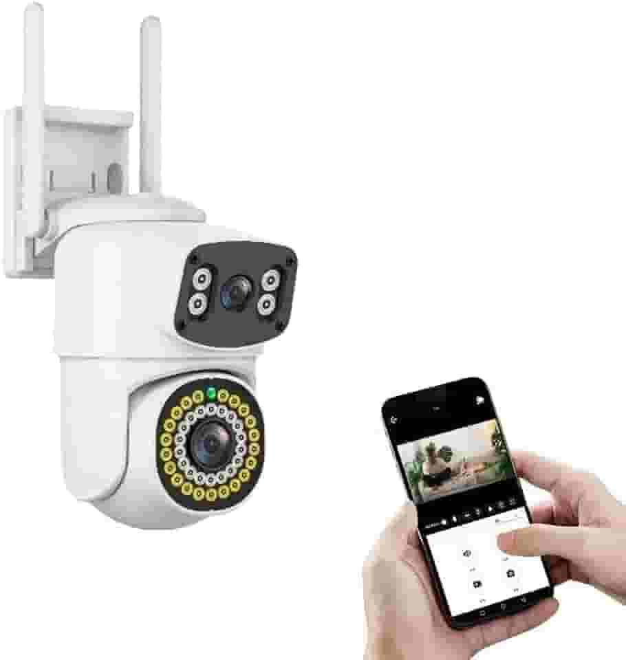 Câmera de Segurança Wi-Fi 1080P Lente Dupla com Rotação 350°, Visão Noturna Colorida, Detecção de Movimento e Áudio Bidirecional, Ideal para Casas, Lojas e Garagens, Suporte até 128G