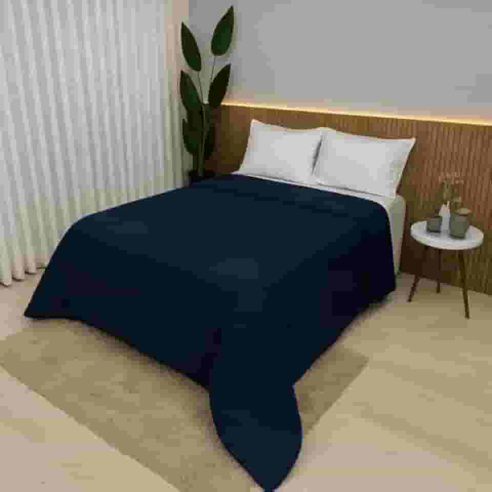 Edredom Casal e King 100% Algodão 400 Fios Dupla Face Grosso para Inverno – Antialérgico e Aconchegante (Azul Marinho,King)