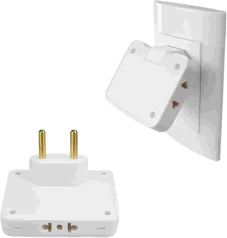 Adaptador de Tomada Articulável 3 Saídas 10A Bivolt 127V/ 220V Sistema Dobrável 90 Graus
