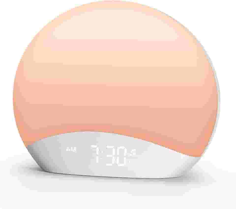 Despertador REACHER Sound Machine Sunrise com luz noturna, 26 sons de sono inspirados na natureza, relógio regulável de 0 a 100%, lâmpada Sunrise, luz de despertar, máquina de ruído marrom/rosa/branco