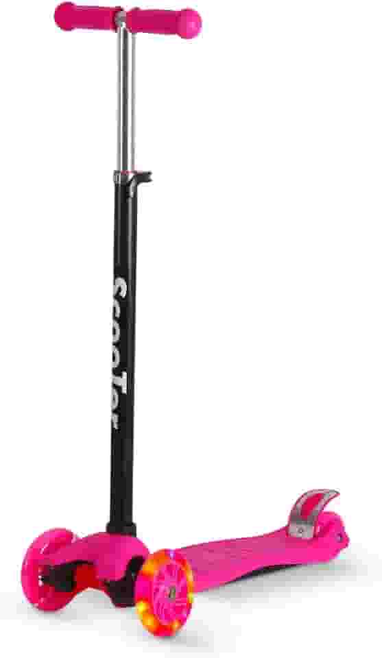 Patinete Infantil Unissex Dobrável e Ajustável 4 Rodas Com Luzes Em Led Até 70kg Cor Rosa