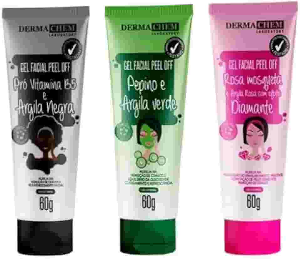 Kit Gel Facial Peel Off Dermachem – Pepino Verde + Rosa Mosqueta + Pro Vitamina B5 e Argila Negra – Limpeza, Hidratação e Revitalização