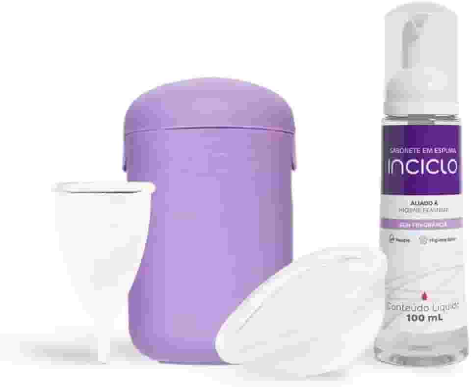 Kit Coletor Menstrual Inciclo Modelo A, Disco Menstrual, Cápsula Esterilizadora e Espuma Íntima - Para Mulheres com 30 anos ou +