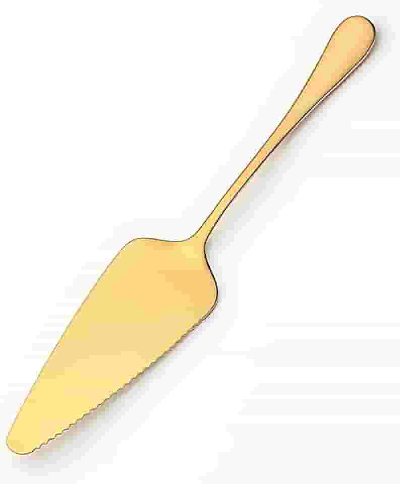 Espátula para Bolo e Torta, Aço Inox Dourado, Utensílio de Servir Gourmet Com Corte Serrilhado