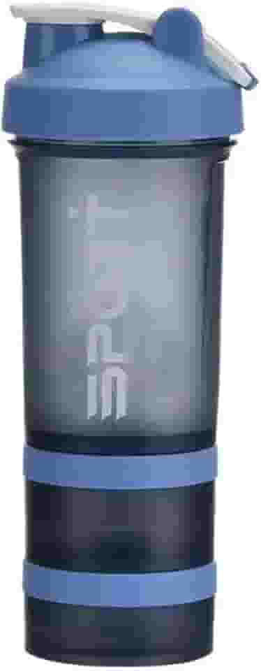 Coqueteleira para Academia com Misturador, 650 ml, Compartimentos para Suplementos, Antivazamento (Azul)