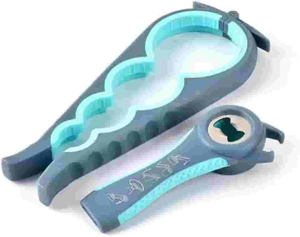 Pacote com 2 abridores de frascos multifuncionais 4 em 1 para idosos, abridor de tampa ergonômico antiderrapante e abridor de garrafa para mãos fracas, ferramenta de fácil aderência com alça