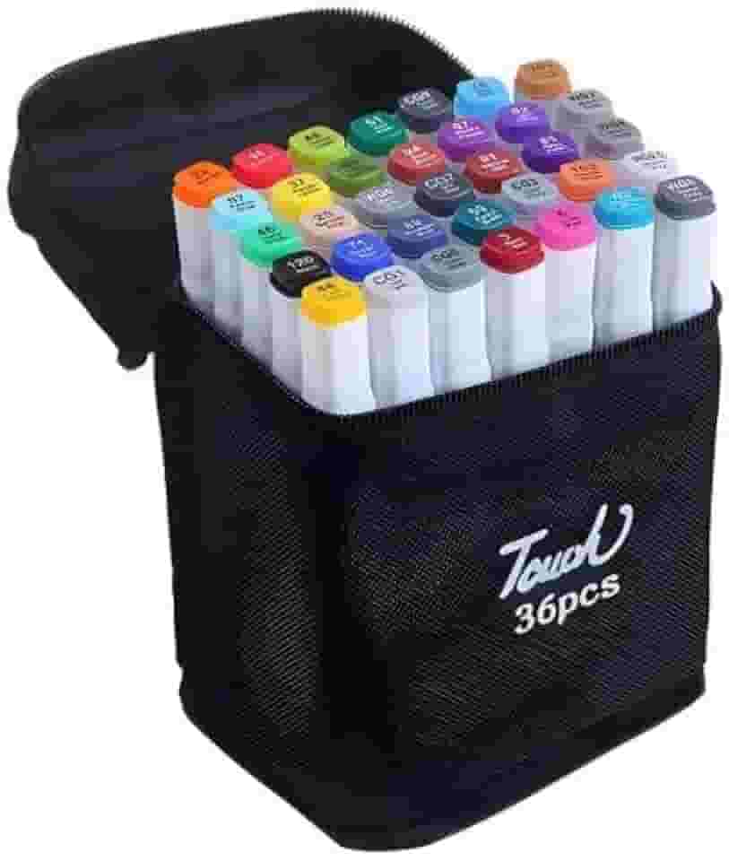 Conjunto de Canetas Marcador Permanente Canetinhas para Colorir Touch com Ponta Dupla para Desenhos Profissional e Escolar com Duas Pontas Hidrográficas com Estojo para Transporte Brashopmall® (36)