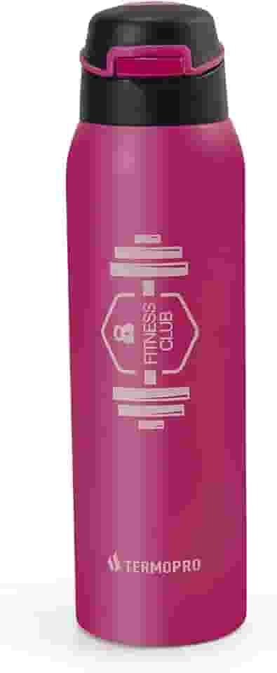 TERMOPRO Squeeze Térmico Rosa 500ml Garrafa Térmica Sport Fitness Aço Inox Manutenção de Bebidas Frias 12h e Quentes 6h Tampa Fast Click e Botão Anatômico Ideal Academia e Esportes