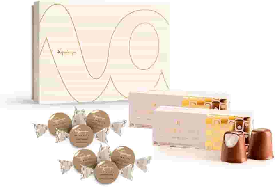 Conjunto Kopenhagen Nhá Benta 270g para o Dia das Mães e Namorados, com 6 Bombons 15g, 2 Bombons 90g e Caixa 8x22x26cm