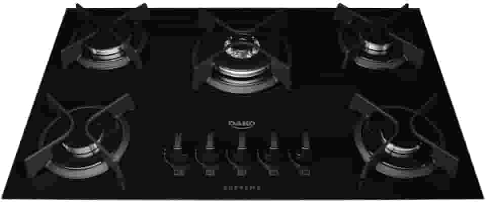 Cooktop 5 Bocas a Gás Dako Supreme com Queimador Tripla Chama e Mesa de Vidro Temperado Preto Bivolt