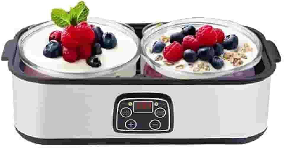 Máquina de iogurte probiótico 2L com controle ajustável de tempo e temperatura – faça trilhões de probióticos vivos com dois recipientes de 1 litro para lotes maiores, máquina de iogurte grego para