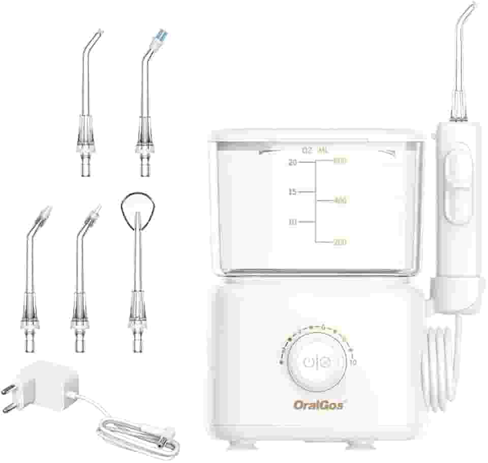 Irrigador Bucal Profissional, Reservatório de 600ml, Bivolt, Multifuncional Saúde, Limpeza Profunda, Jato de Água Ultrassônico, 10 Níveis de Pressão, Escova Elétrica, Versão Familiar, 5 Pontas Substituíveis, Branco