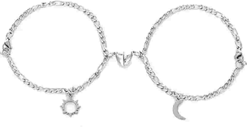 2 Pulseiras Magnéticas Casal Namorados Sol E Lua Caixa Kit