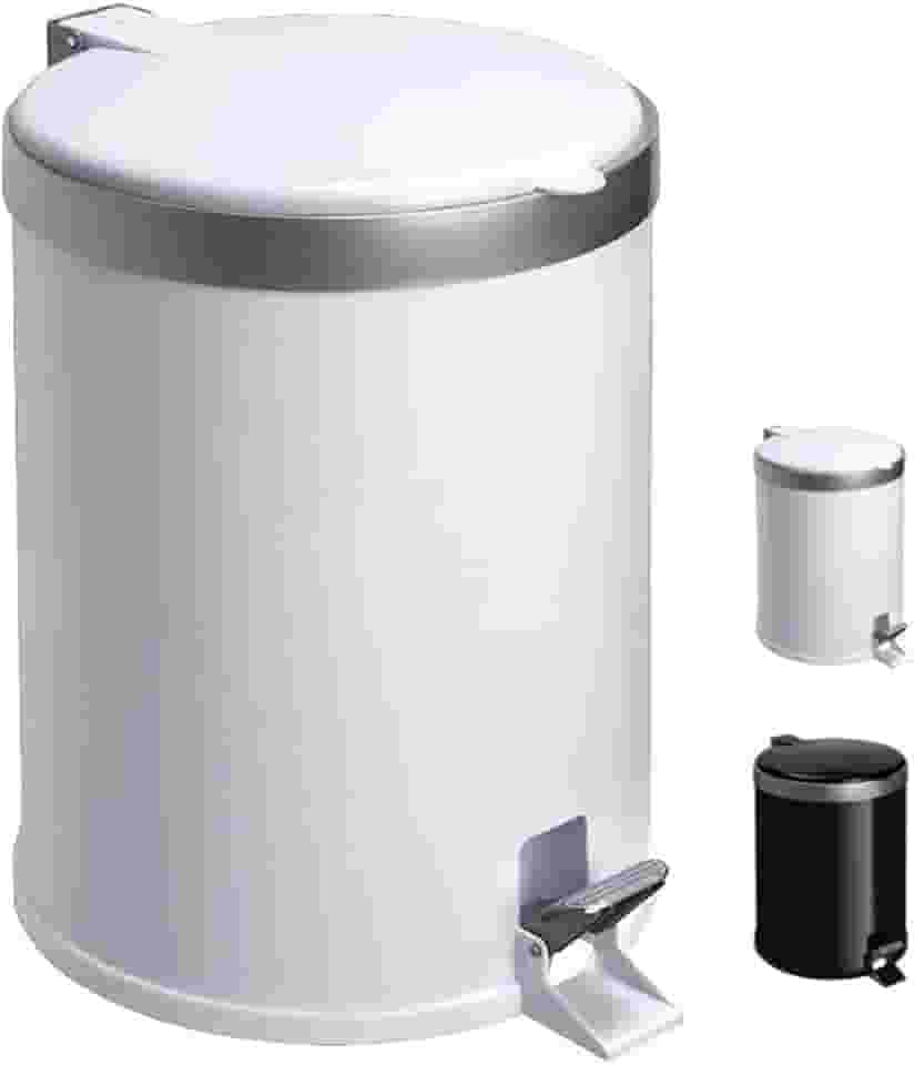 Lixeira com Pedal 5 Litros em Polipropileno Branco – Tampa Reta com Aro Prata