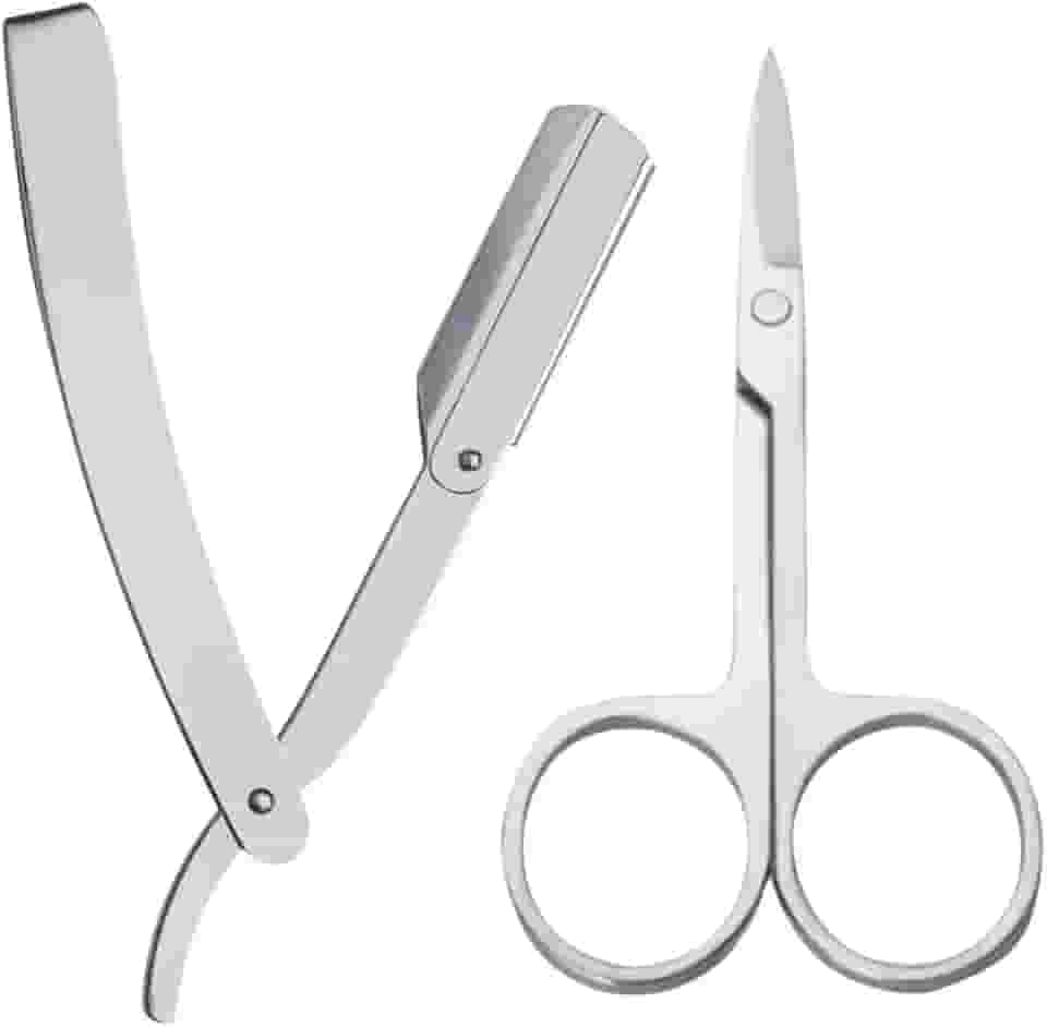 Navalha Navalhete Profissional Aço Inox Para Barbeiro Acabamento De Barba Cabelo Multiuso + Tesoura Reta Para Acabamento Em Aço Inox + Necessaire