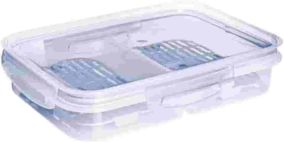 ' Pote Hermético Retangular 1,0 Litro Porta Frios Empilhável com Escorredor e Divisória Para Frios Queijo Mussarela e Presunto Frutas Verduras e Legumes - Com 4 Travas e Anel de Vedação em Silicone '