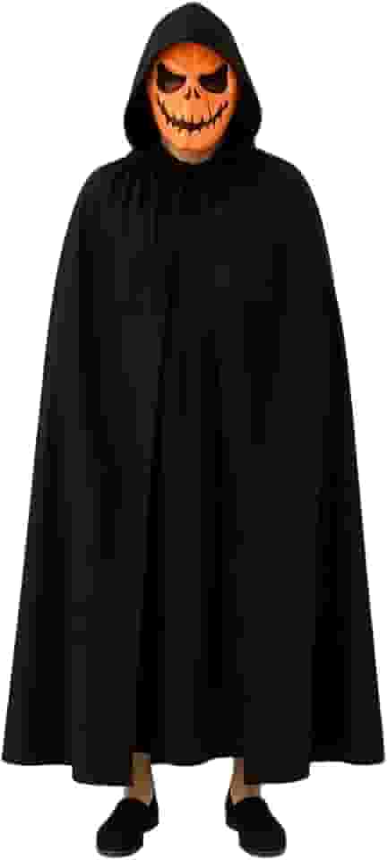 Kit Fantasia Halloween Capa Longa + Máscara Abóbora Preto Unico