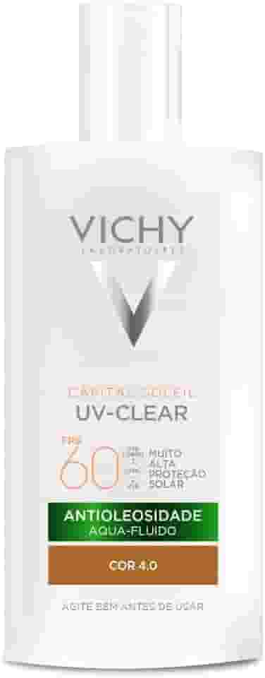 Vichy Capital Soleil UV-Clear Protetor Solar Facial Antioleosidade e Antiacne, Toque Seco FPS 60, com Niacinamida e Ácido Salicílico, Acabamento Invisível, Cor 4.0, 40g