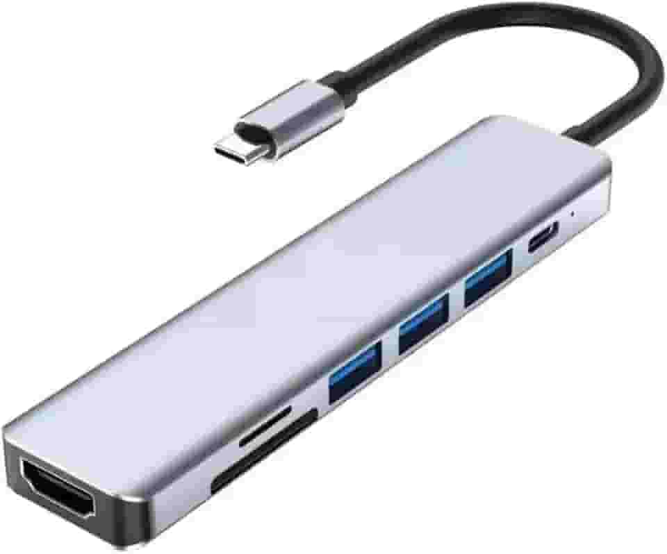 Hub USB 7 em 1 Adaptador USB-C Premium com Saída HDMI 4K a 60Hz, 7 Portas, USB 3.0, Leitor de Cartão SD, Fonte de Alimentação Tipo C, Carregamento Rápido Multiportas 7x1 Premium