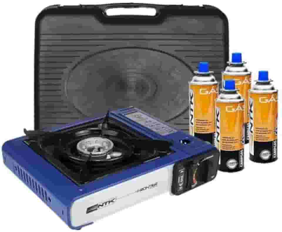 NTK Fogareiro Frontier Em Aço Esmaltado, Ignição Eletrônica Apoio De Panela, Chama Regulável, Ideal Para Uso Diário, Camping, Trilha Ou Viagens, Prático E Econômico, Acompanha 4 Refis