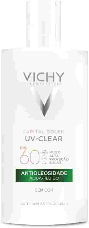 Vichy Capital Soleil UV-Clear Protetor Solar Facial Antioleosidade e Antiacne Sem Cor, Toque Seco FPS 60, com Niacinamida e Ácido Salicílico, Acabamento Invisível, 40g