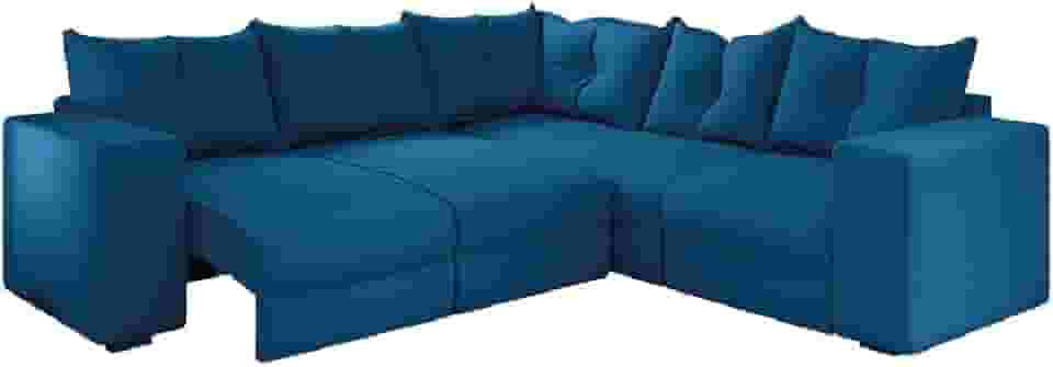 Sofá de Canto Retrátil 5 Lugares Veludo New Qatar Azul Selmer