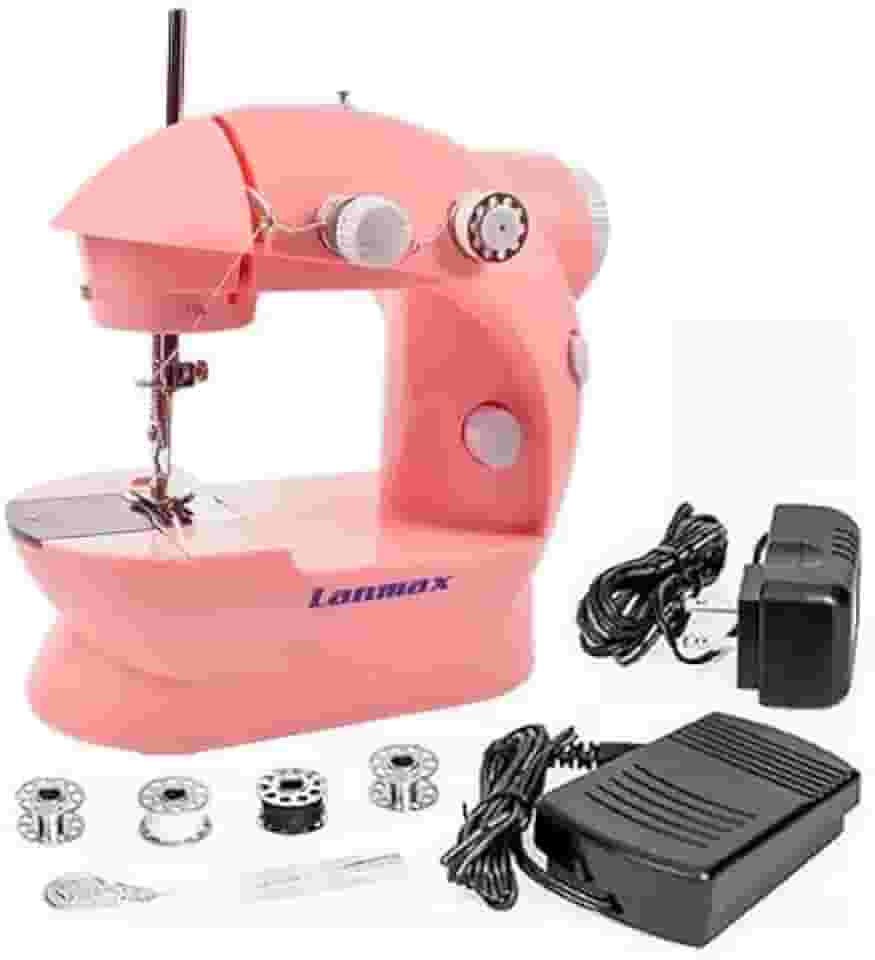 Mini Máquina De Costura LANMAX LMD-202-PINK Reta Pedal Portátil Rosa 110v/220v Leve Bivolt