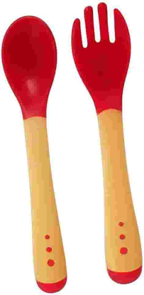 Kit Colher Garfo Silicone Termossensivel Bebe Introducao Alimentar (Vermelho)