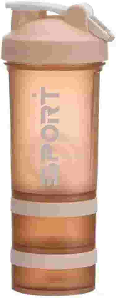 Coqueteleira Whey Shakeira Academia com Misturador, 650 ml, Compartimentos para Suplementos, Antivazamento (Peach)