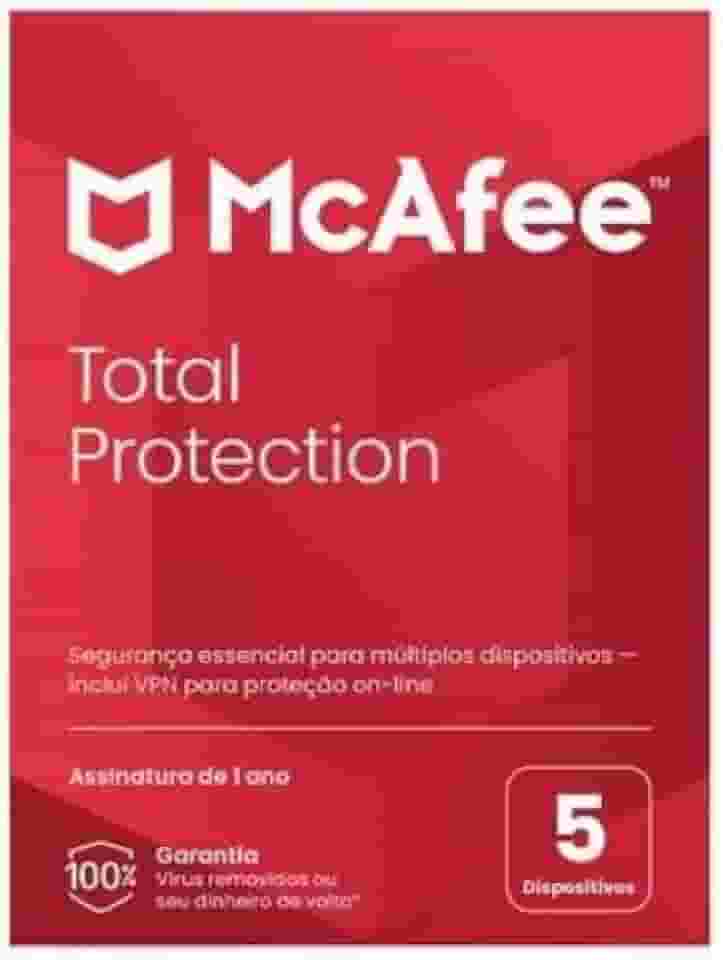 McAfee Total Protection | 5 dispositivos | Software de segurança que inclui Antivírus, VPN Segura, gerenciador de senhas, monitoramento de identidade | 2 anos de Assinatura |Cartão-chave