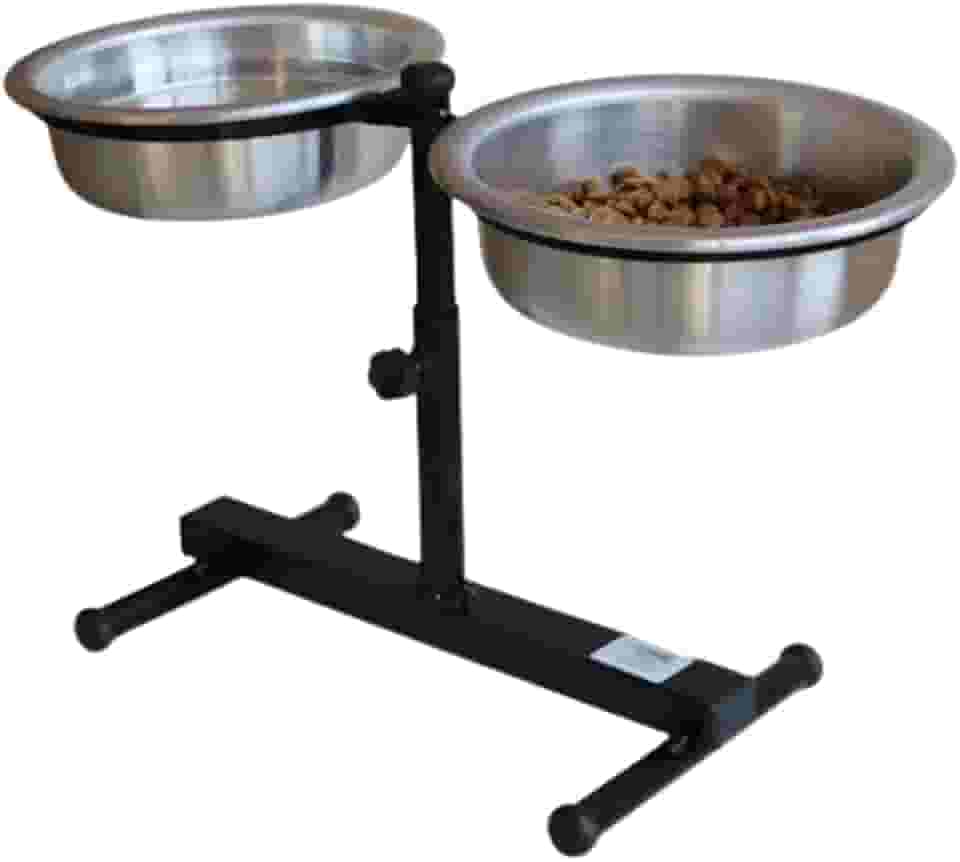 Comedouro Duplo Elevado Pequeno para Cães e Gatos, Tigelas em Aluminio 900ml