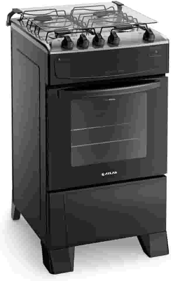 Fogão 4 Bocas Preto com Mesa Inox Atlas Mônaco Top Bivolt