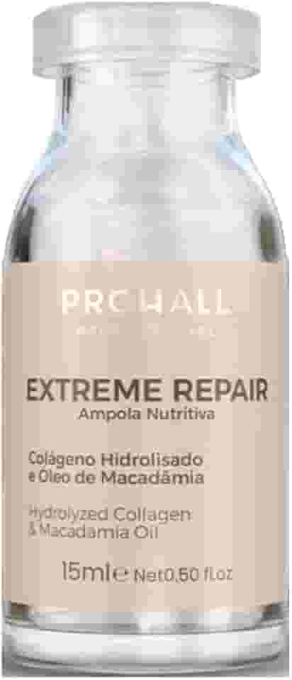 Ampola Capilar Prohall Extreme Repair 15ml - Tratamento Nutritivo com Colágeno e Óleo de Macadâmia - Hidratação Profunda e Brilho Espelhado