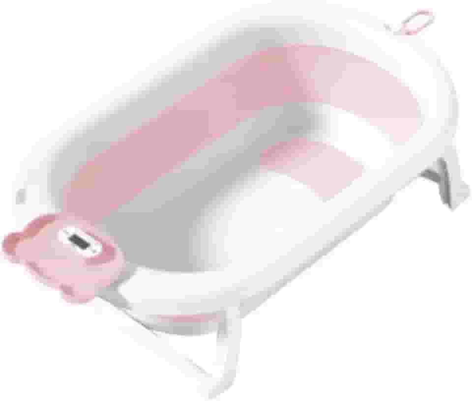 Kids Need - Banheira Infantil Grande 50 Litros Dobrável Retrátil Com Termómetro, Porta Sabonete e Porta Chuveirinho - Individual Ou Kit Com Almofada Assento Travesseiro Flutuande De Banho Para Bebê Com Alça Ajustável. (Banheira Rosa Claro)