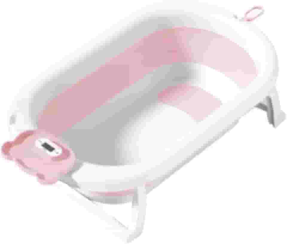 Kids Need - Banheira Infantil Grande 50 Litros Dobrável Retrátil Com Termómetro, Porta Sabonete e Porta Chuveirinho - Individual Ou Kit Com Almofada Assento Travesseiro Flutuande De Banho Para Bebê Com Alça Ajustável. (Banheira Rosa Claro)