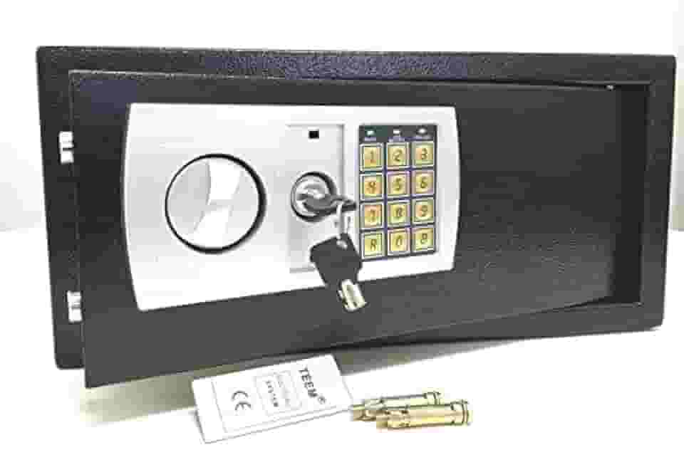 Cofre Eletrônico Digital em Aço Com Teclado e Chave Reserva (PRETO, GRANDE 43X33X20 CM)