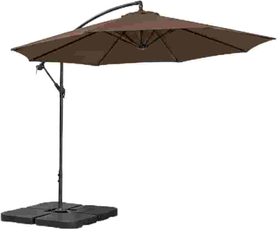 Kit Ombrelone Lateral Suspenso 3m Kauai Marrom + Base 60 Litros Quadrada Piscina Jardim