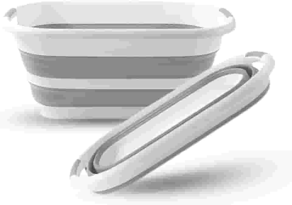 Balde Retrátil de Silicone 26 Litros Regular com Alça Dobrável Fácil Armazenagem Multiuso Branco e Cinza Premium